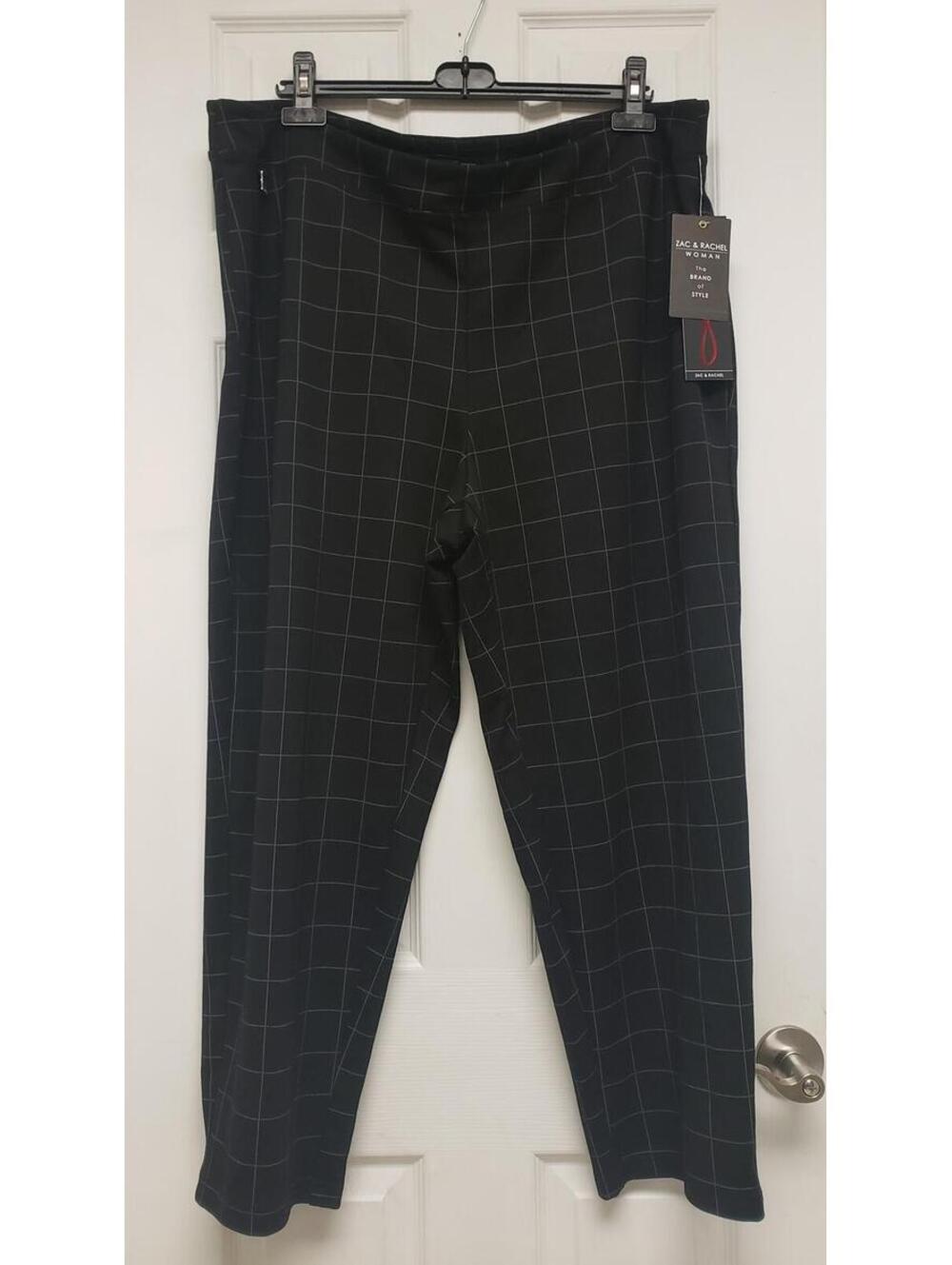 Zac & Rachel NWT Women's Black & White Windowpane Plaid Pull-up Pants, Sz 3X